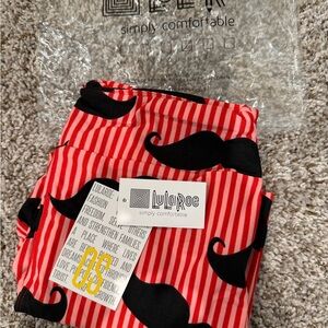LuLaRoe Kids Red and Black Striped Mustache Leggings